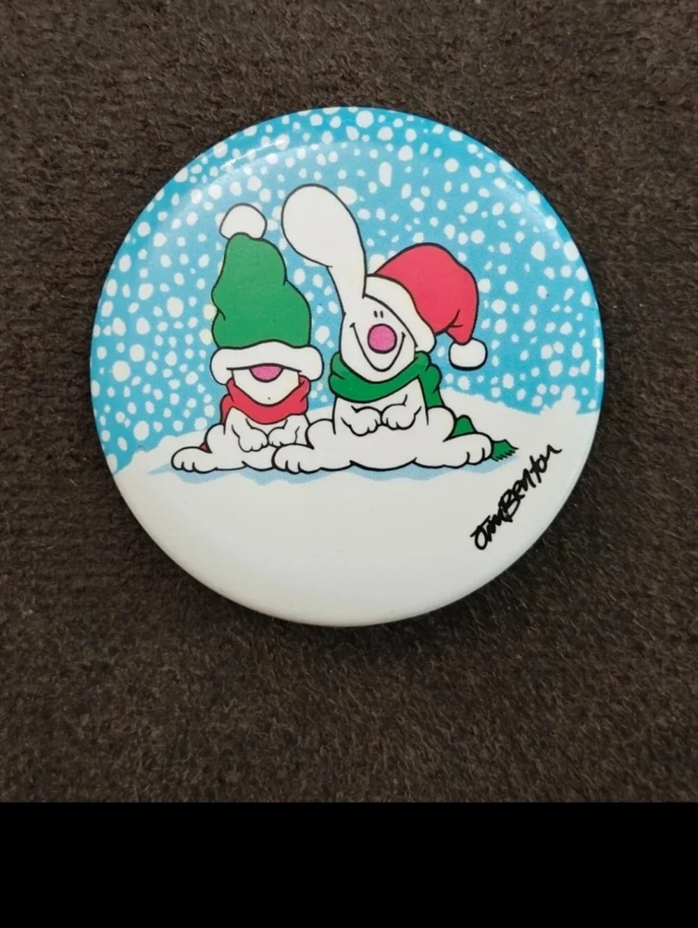 1980s Rare Jim Benton Christmas Pinback/Pinbutton